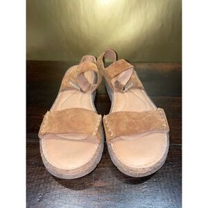 BORN Madira Taupe Suede Slingback Wedge Sandals Size 7 38 Comfort Platform